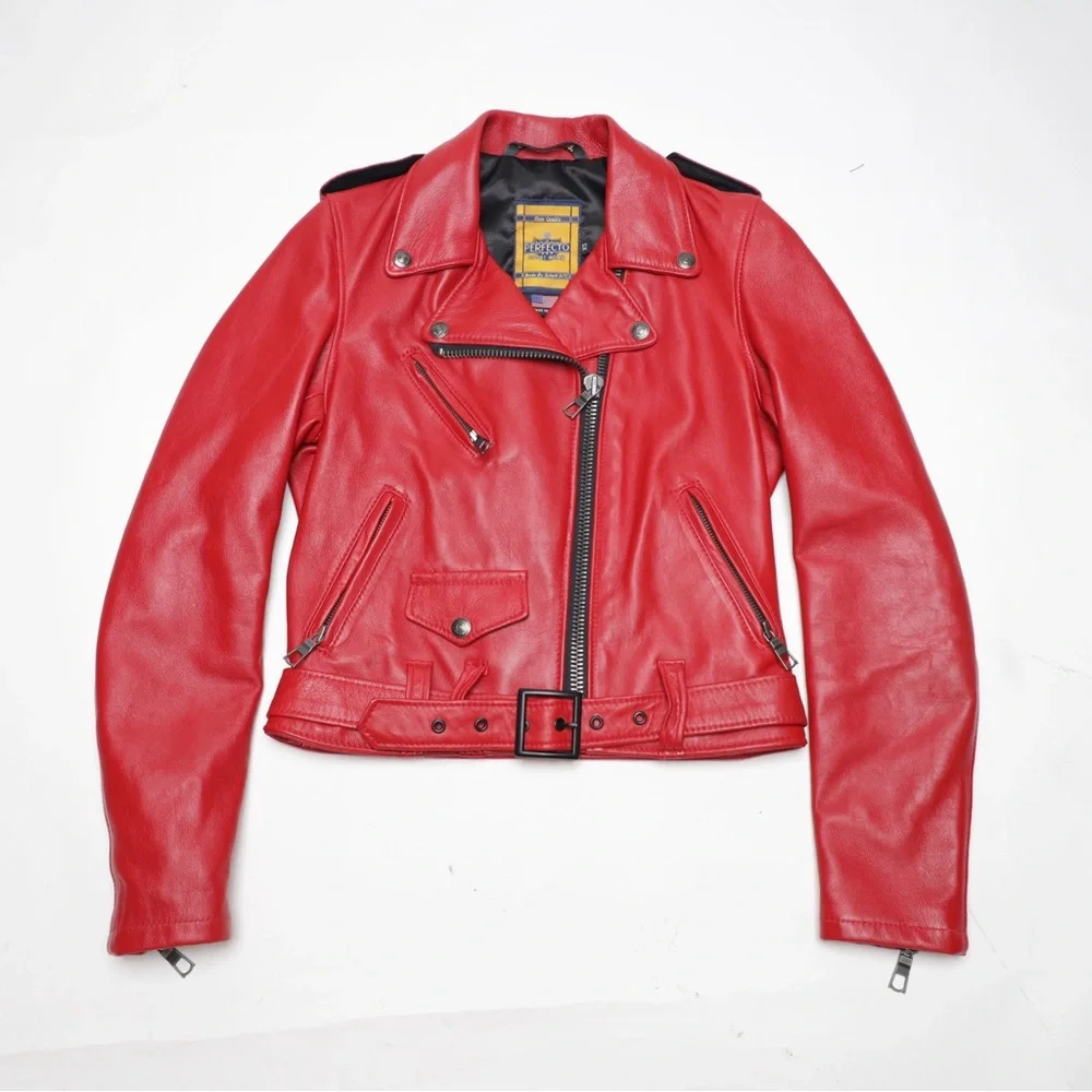 Schott NYC Perfecto Biker Leather Jacket Red Size XS - Picture 1 of 13